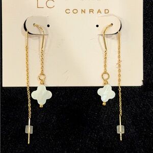 LC Lauren Conrad Gold Threader Earrings with White Mother-of-Pearl Clover